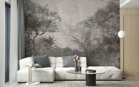 Gray Vintage Palm Tree Wallpaper Mural - Giffywalls