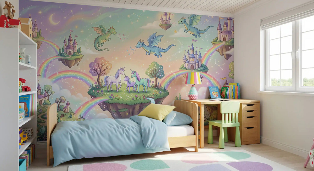 Mural de pared de Islas Flotantes Mágicas y Amigos Míticos