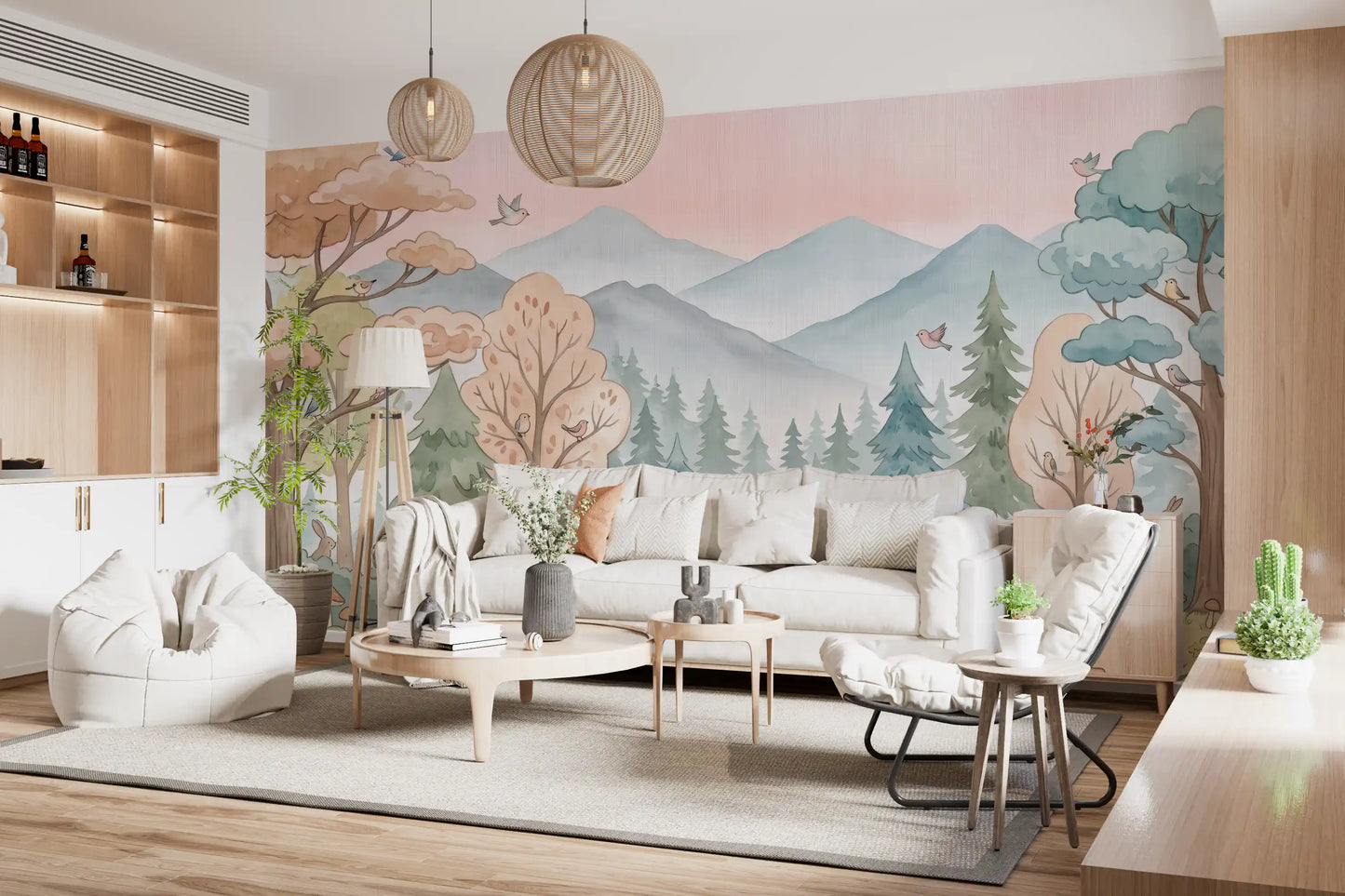 Fresque murale représentant un sentier forestier enchanteur dans les bois