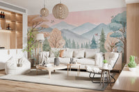 Fresque murale représentant un sentier forestier enchanteur dans les bois