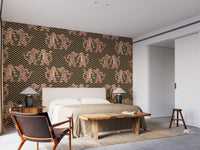 Zigzag wallpaper with dancing tiger design in dark sand