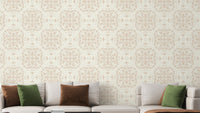Classic beige wallpaper with damask designs
