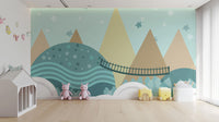 Soft pastel animated motifs in Kids Wallpaper design
