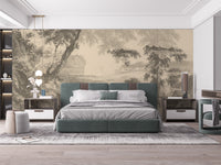 Sketched Sepia Color Forest Wallpaper Mural - Giffywalls
