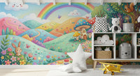 Papier peint panoramique mural « Prairie enchantée, royaume des animaux »