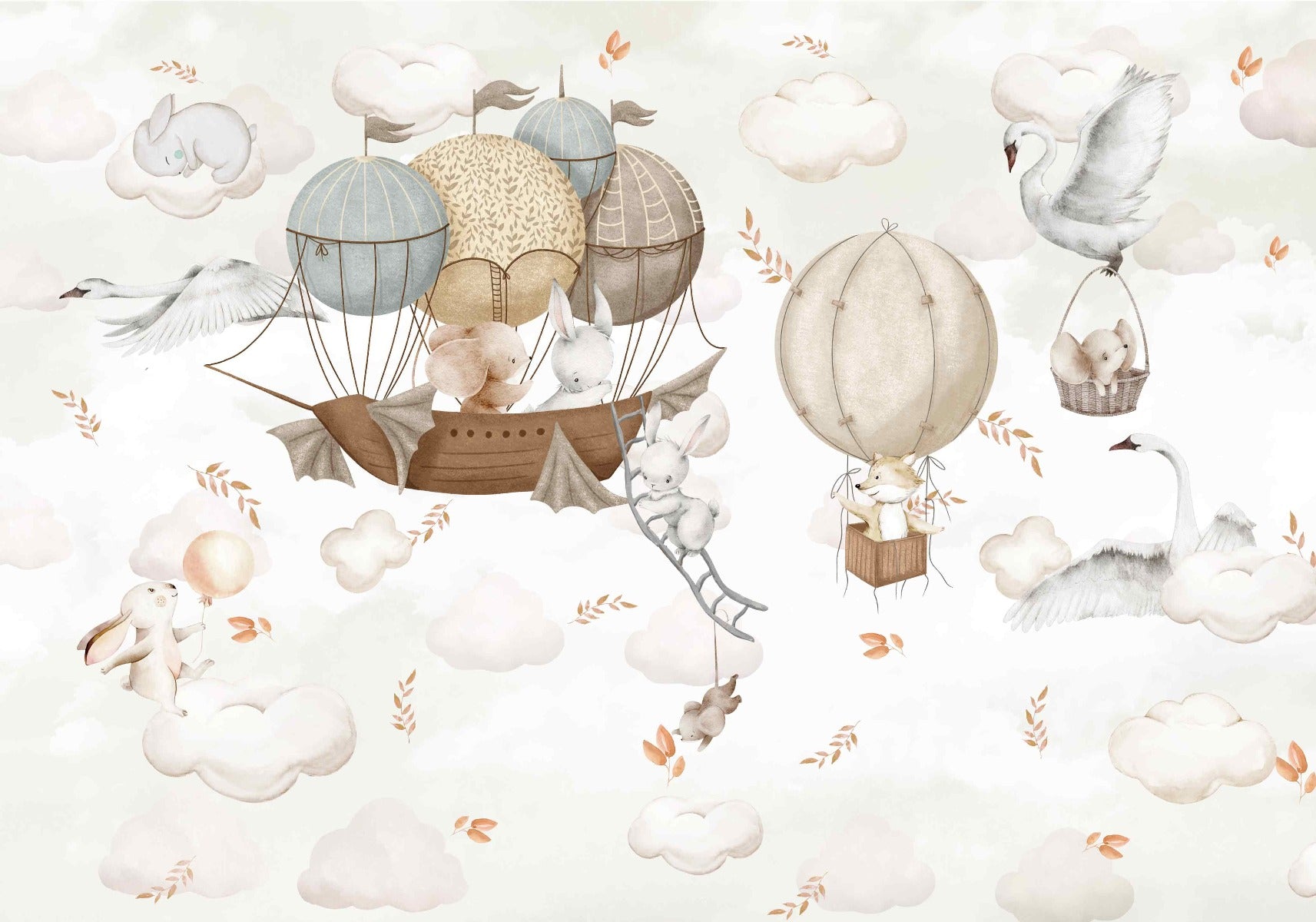 Murale delle creature di cloud-hopping in your room — zoomed