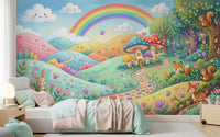Papier peint panoramique mural « Prairie enchantée, royaume des animaux »