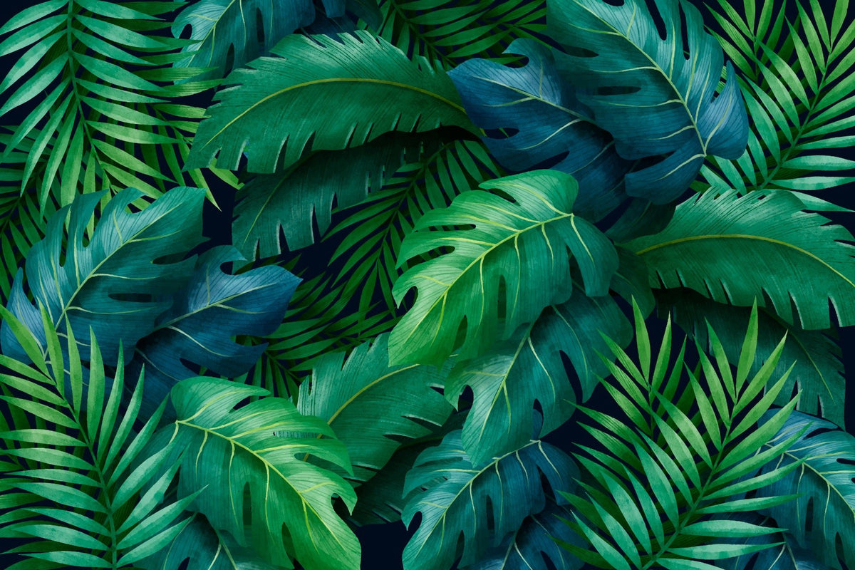 Large Tropical Leaves Wallpaper Mural in your room — zoomed