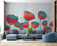 Blooming 3D Red Floral Wallpaper Mural - Giffywalls