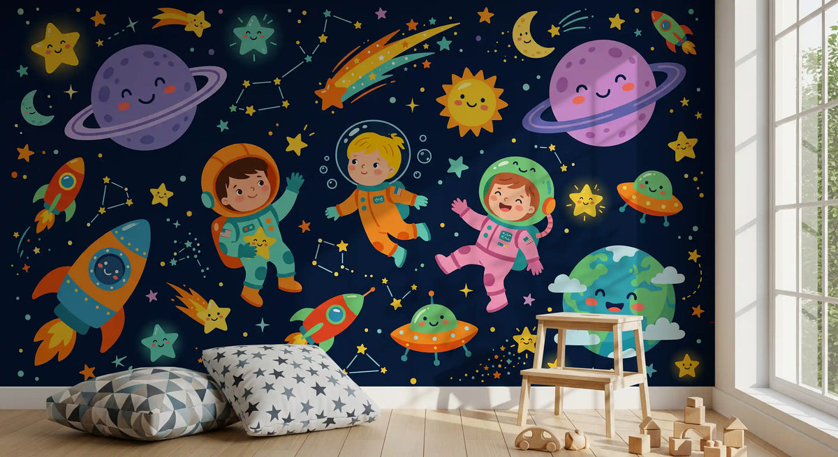 Pienten astronauttien avaruusseikkailu – seinämaalaus