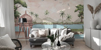Watercolour Lakeside View Wall Mural for calm spaces
