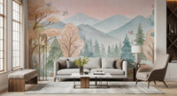 Fresque murale représentant un sentier forestier enchanteur dans les bois