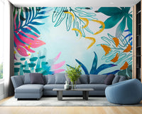 Abstract summer watercolor wallpaper mural with vivid tones.