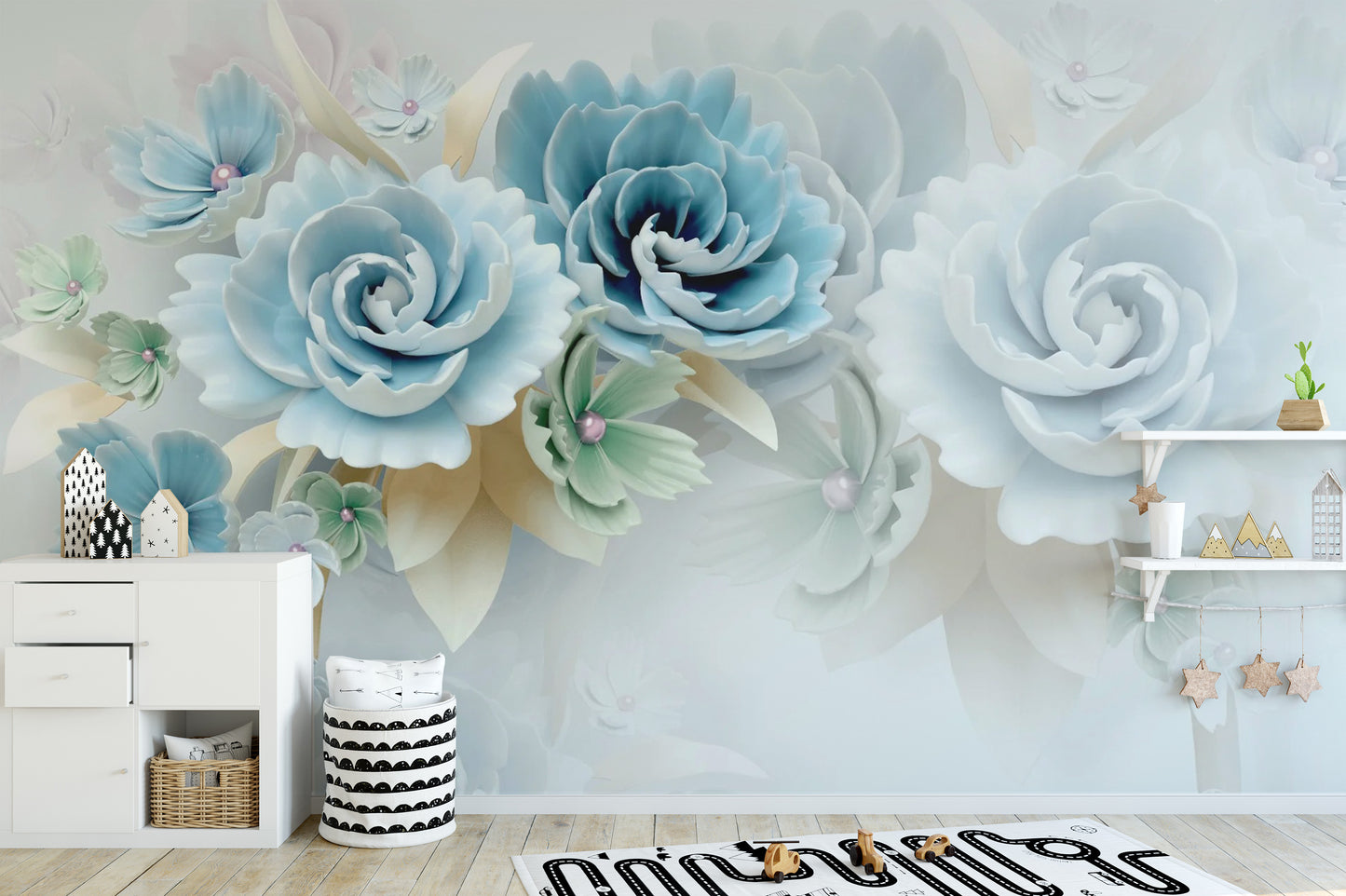 Stunning 3D Blue Floral Mural
