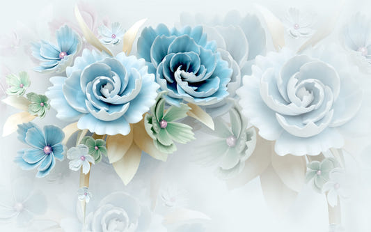 3D stor blå blommig tapet väggmålning