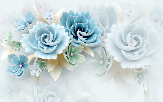 3D stor blå blommig tapet väggmålning