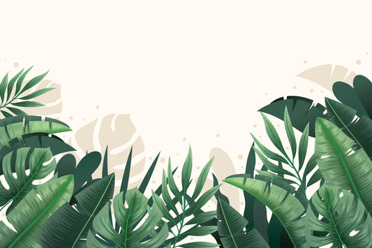 Green Beige Tropical Leaves Wallpaper Mural