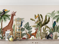 Vibrant Tropical Forest Animal Wall Mural Design