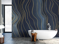 Minimalist Navy Blue and Gold Chalk Wallpaper
