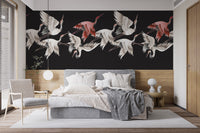 Japanese white crane wallpaper mural style