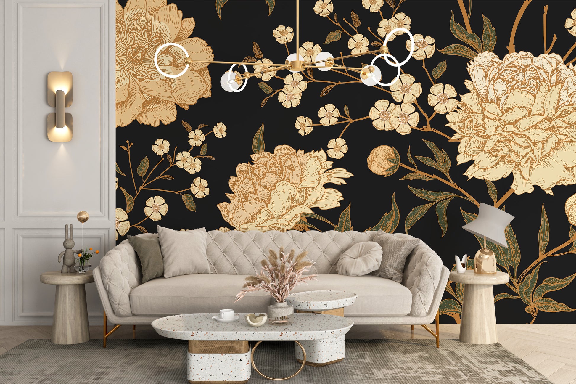 Dark Peony Flowers Wallpaper Murals - Giffywalls