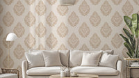 Sophisticated Victorian damask wallpaper in a soft beige tone.