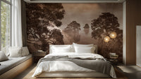 Watercolor Lake Monochrome Ink Sepia Wallpaper Murals - Giffywalls