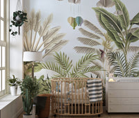Retro Tropical Leaves Wall Mural
