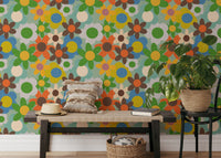 Vintage flower mural featuring bold color patterns
