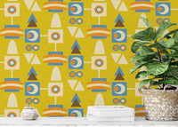 Vibrant 70s-inspired yellow geometric wall art
