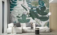 Abstract Green Leaves Wallpaper Mural - Giffywalls