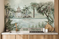 Scenic watercolor riverbank wallpaper art