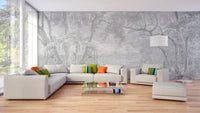 Gray Color Sketch Forest Wallpaper Murals for a Natural Look - Giffywalls