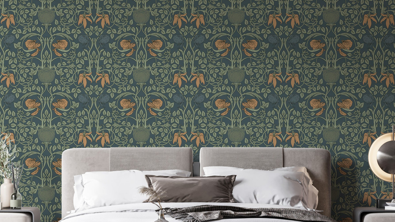 Green retro vintage floral wallpaper
