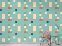 Retro Vintage Tiles Blue Color Wallpaper design