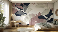 Large pink and white leaves mural wallpaper
