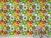 Multicolor floral design wallpaper with retro vibe

