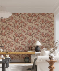 Forest animals wallpaper with detailed oak trees

