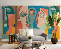 Add vibrant artistry to living room decor with Colorful Faces Mural