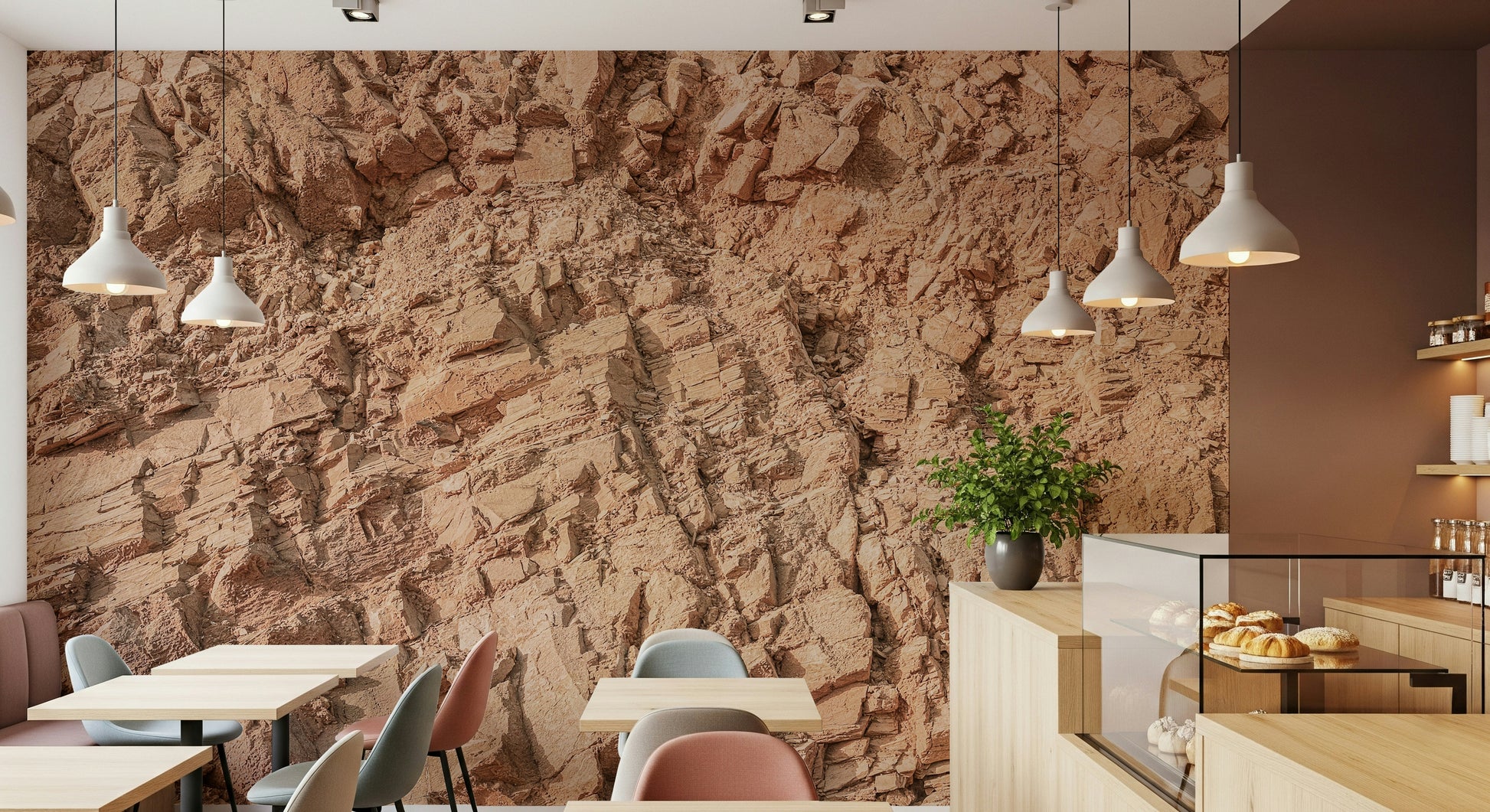 A peaceful organic pattern mural on decorative wallpaper.

