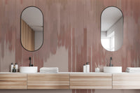 Copper pink foliage wallpaper brings elegance to bathroom decor.