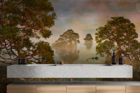 Watercolor Lake Sunset Forest Wallpaper Murals - Giffywalls