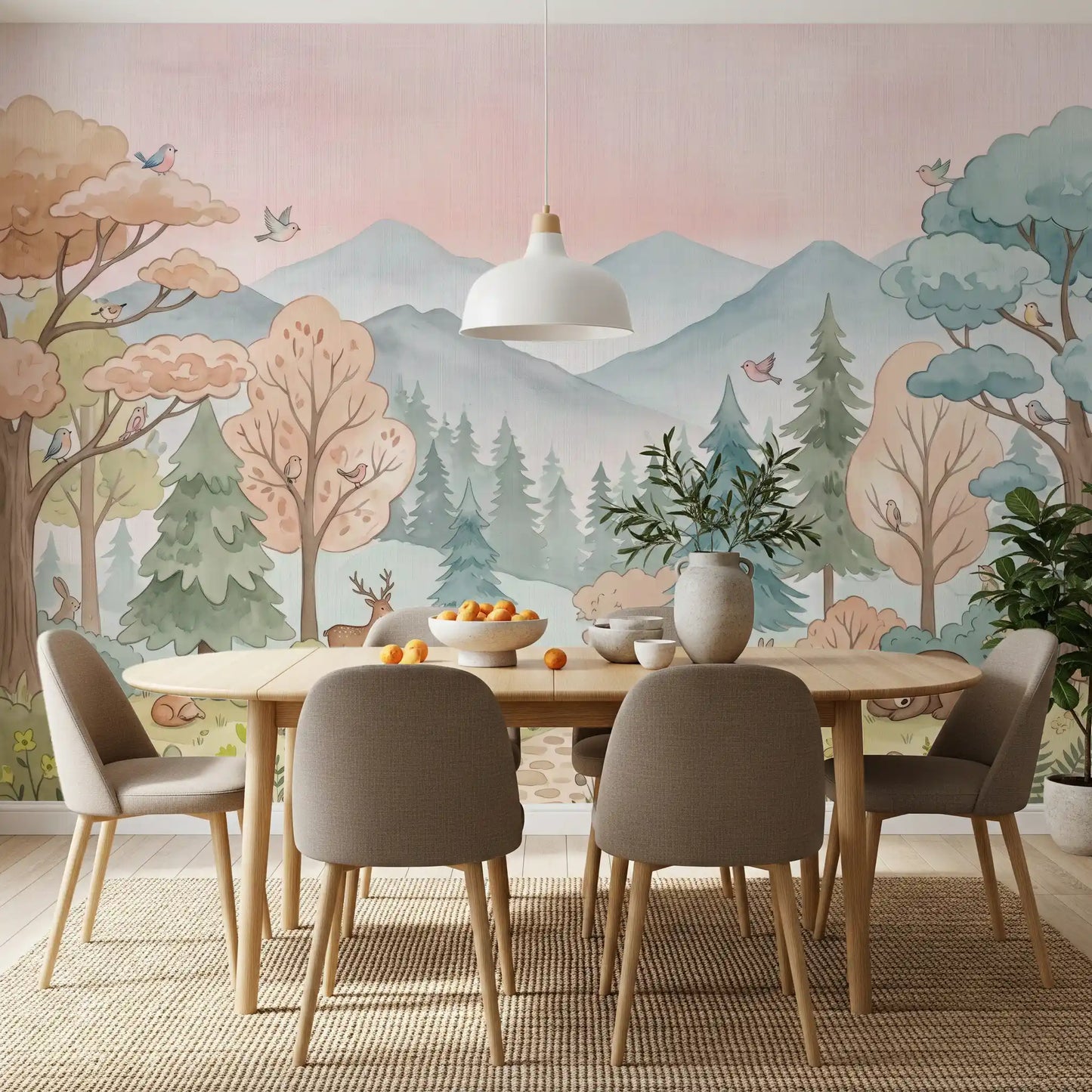 Fresque murale représentant un sentier forestier enchanteur dans les bois