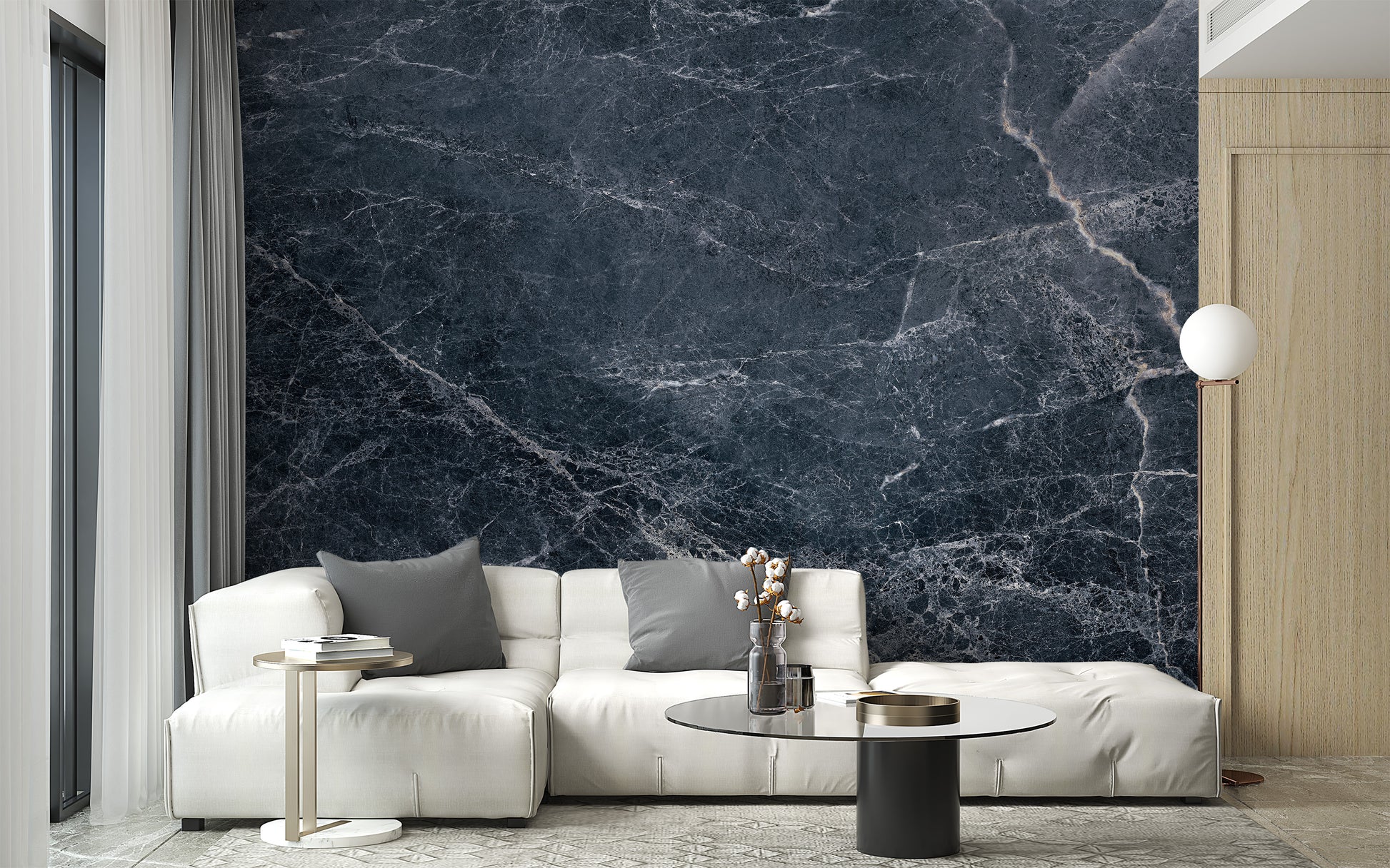 Dark Blue Marble Texture Wall Mural - Giffywalls