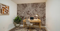 Papier peint panoramique mural botanique monochrome en dessin au trait