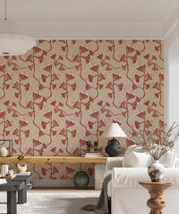 Peel and stick cream flower wallpaper with trailing vines

