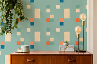 Stylish Vintage Tiles Blue Color Wallpaper