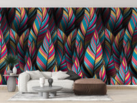 Whimsical tropical feather wallpaper for serene decor.