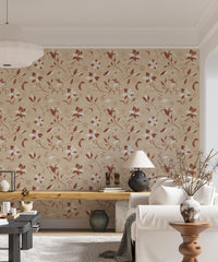 Romantic floral wallpaper with cozy cream tones

