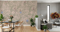 Mural panoramique mural représentant des singes espiègles dans des vases en porcelaine